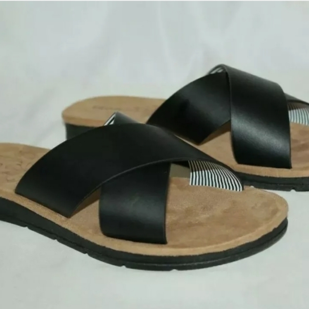 IZOD Women's Alyssa Strap Slide Sandals Black Size 7.5
